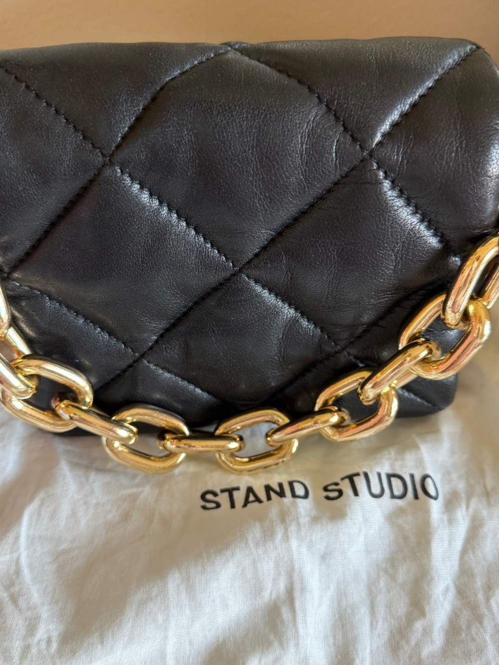 STAND STUDIO Brynn Mini Black Lambskin Quilted Chain Bag